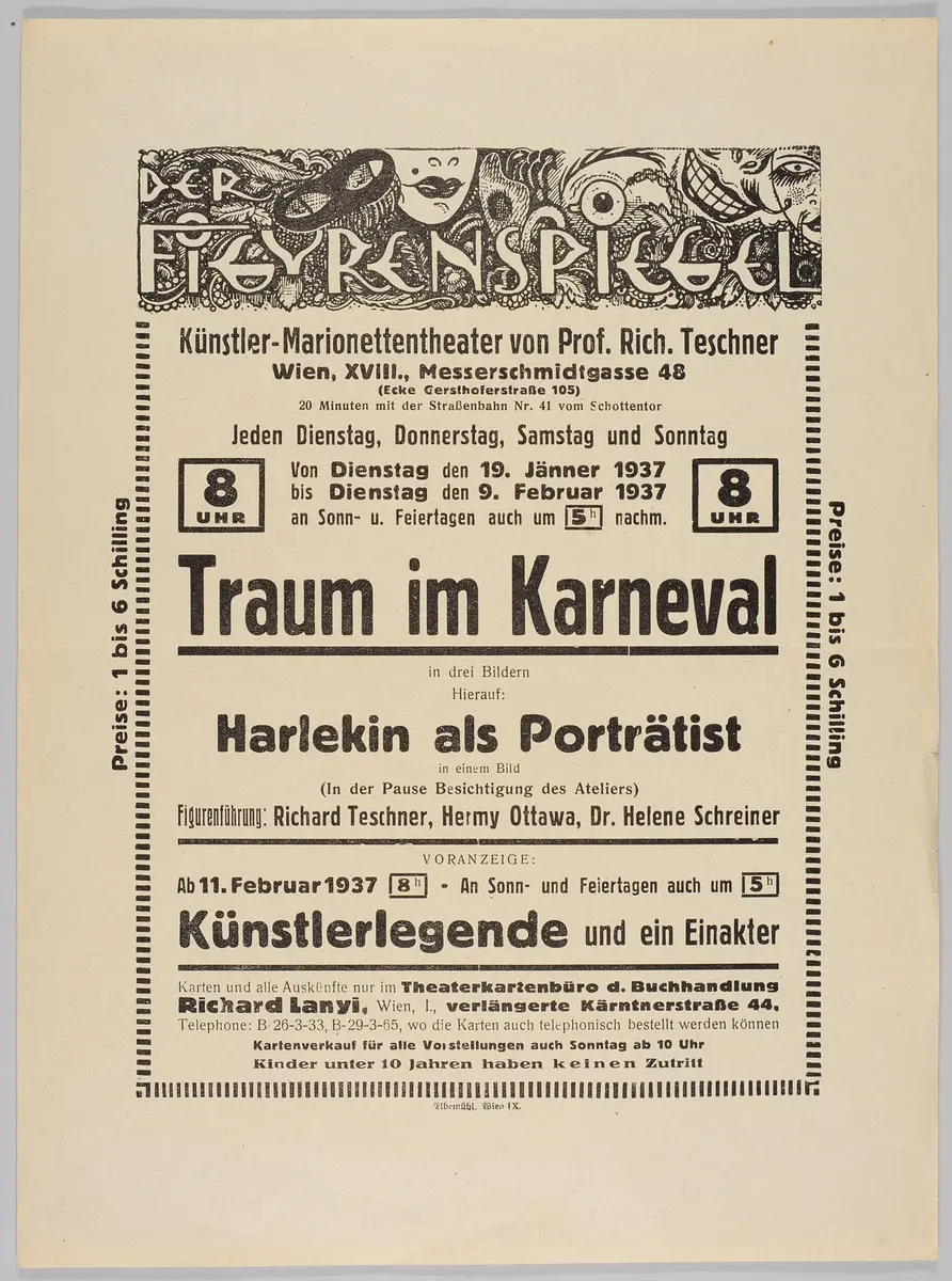 Der Figurenspiegel, Verweis auf Stücktitel: Karneval / Traum im Karneval, Verweis auf Stücktitel: Harlekin als Porträtist