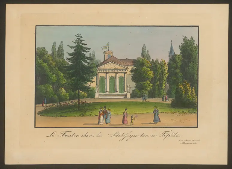 Teplitz, Theater im Schlossgarten, Titel in Vorlageform: Le Theatre dans la Schlossgarten à Töplitz