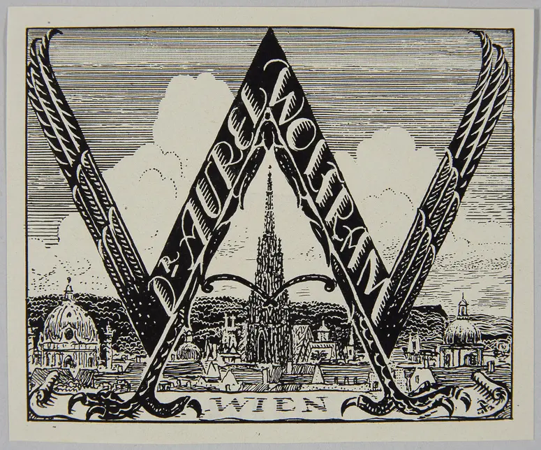 Exlibris Aurel Wolfram, Titel in Vorlageform: Dr. Aurel Wolfram / Wien, Alternativtitel: Exlibris Dr. Aurel Wolfram