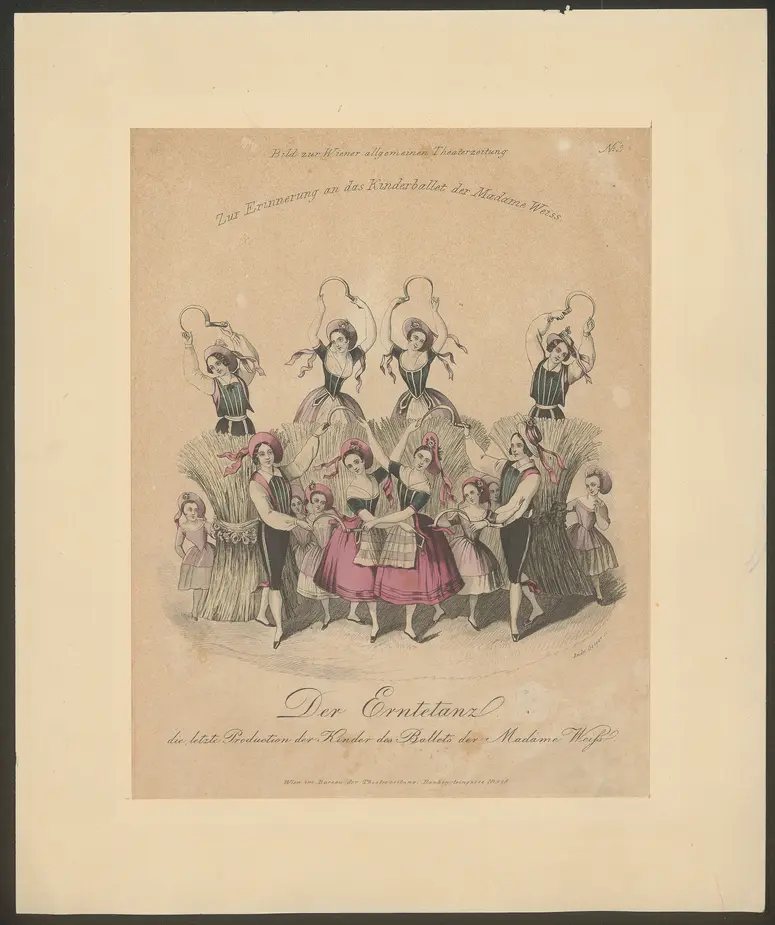 Der Erntetanz, Titel der Serie: Costume-Bild, Name der Zeitschrift: Wiener Theaterzeitung, Alternativtitel: Die letzte Production der Kinder des Ballets von Madame Weiss