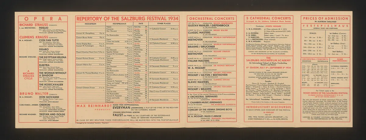 Salzburger Festspiele 1934, Titel in Vorlageform: Salzburg Festival 1934, Verweis auf Stücktitel: Fidelio, Verweis auf Stücktitel: Cosi fan tutte, Verweis auf Stücktitel: Figaros Hochzeit, Verweis auf Stücktitel: Die ägyptische Helena, Verweis auf Stücktitel: Elektra, Verweis auf Stücktitel: Die Frau ohne Schatten, Verweis auf Stücktitel: Der Rosenkavalier, Verweis auf Stücktitel: Don Giovanni, Verweis auf Stücktitel: Oberon, Verweis auf Stücktitel: Tristan und Isolde, Verweis auf Stücktitel: Jedermann, Verweis auf Stücktitel: Faust