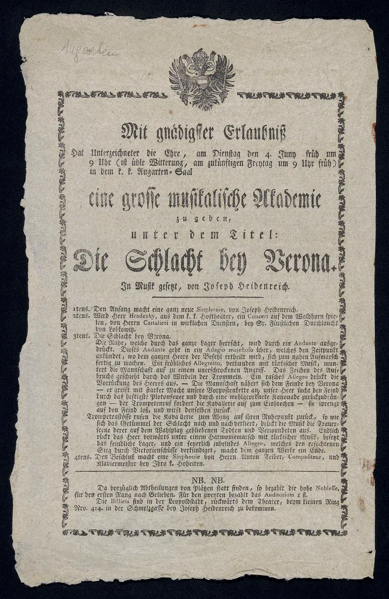 eine grosse musikalische Akademie, Verweis auf Stücktitel: Die Schlacht bey Verona