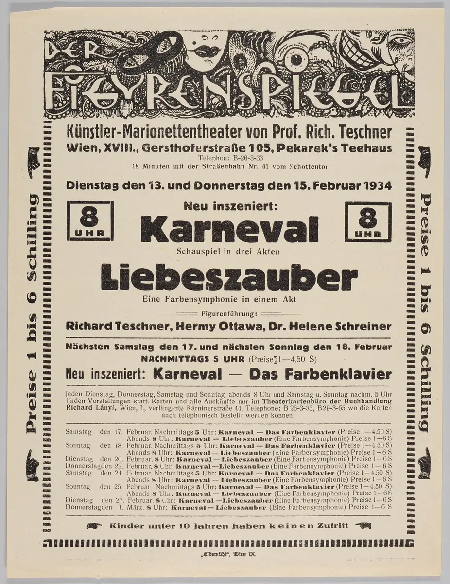 Der Figurenspiegel, Verweis auf Stücktitel: Karneval / Traum im Karneval, Verweis auf Stücktitel: Liebeszauber