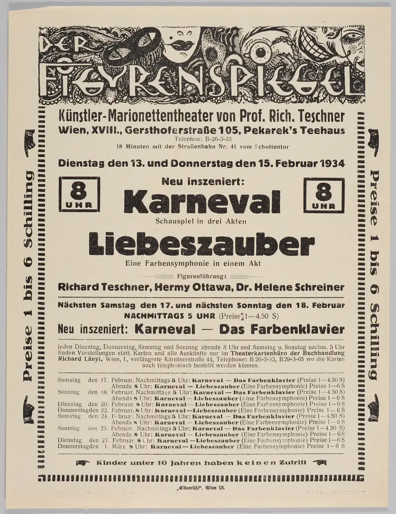 Der Figurenspiegel, Verweis auf Stücktitel: Karneval / Traum im Karneval, Verweis auf Stücktitel: Liebeszauber