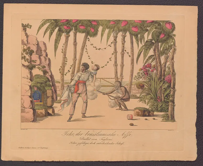 Joko, der brasilianische Affe, Titel der Serie: Gallerie drolliger Scenen, Name der Zeitschrift: Wiener Theaterzeitung