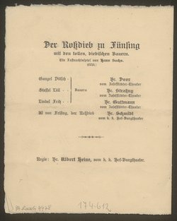 Der Tod des Tintagiles, Der Todte Mann, Der Roßdieb zu Fünsing mit den tollen, diebischen Bauern