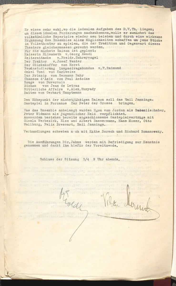 Protokolle der Ausschusssitzungen des Vereines des Deutschen Volkstheaters in Wien
