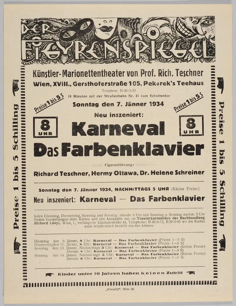 Der Figurenspiegel, Verweis auf Stücktitel: Karneval / Traum im Karneval, Verweis auf Stücktitel: Das Farbenklavier