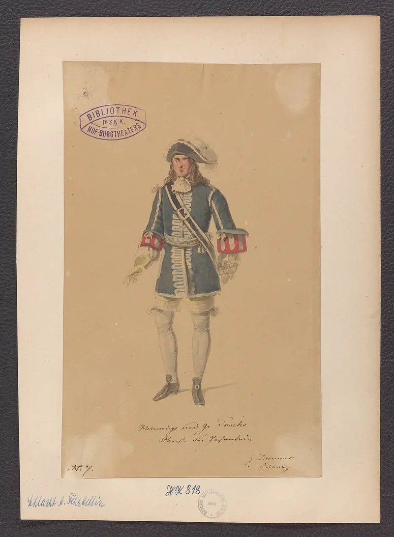 Prinz Friedrich von Homburg, Titel der Serie: Figurinen des k.k. Hof-Burgtheaters, Titel der Veranstaltung: Die Schlacht bei Fehrbellin