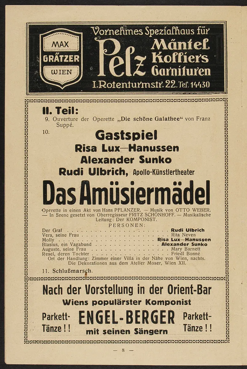 Theater und Kabarett Hölle, Revanche, Das Amüsiermädel