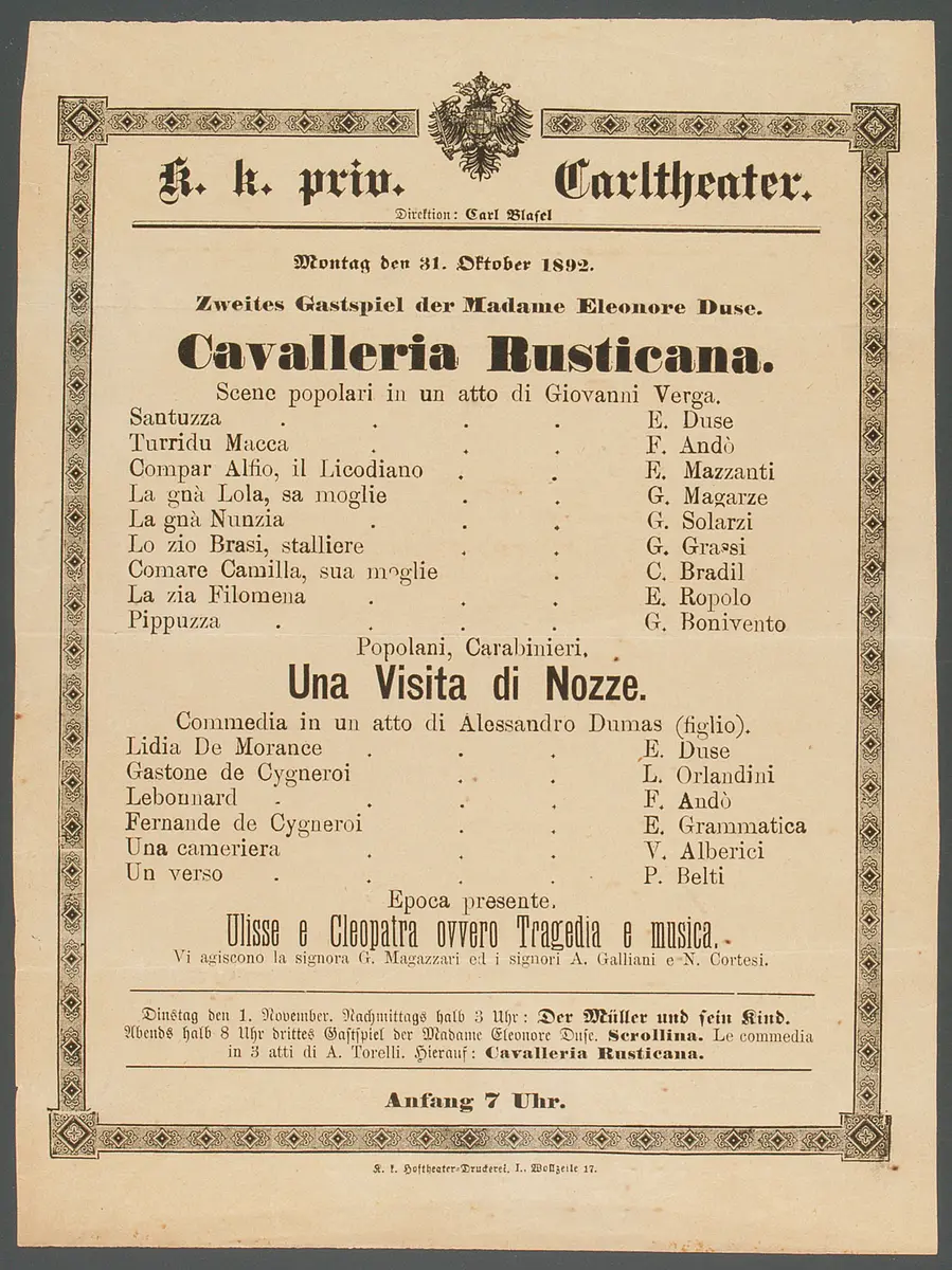 Cavalleria rusticana, Besuch bei Nacht, Titel in Vorlageform: Una Visita di Nozze