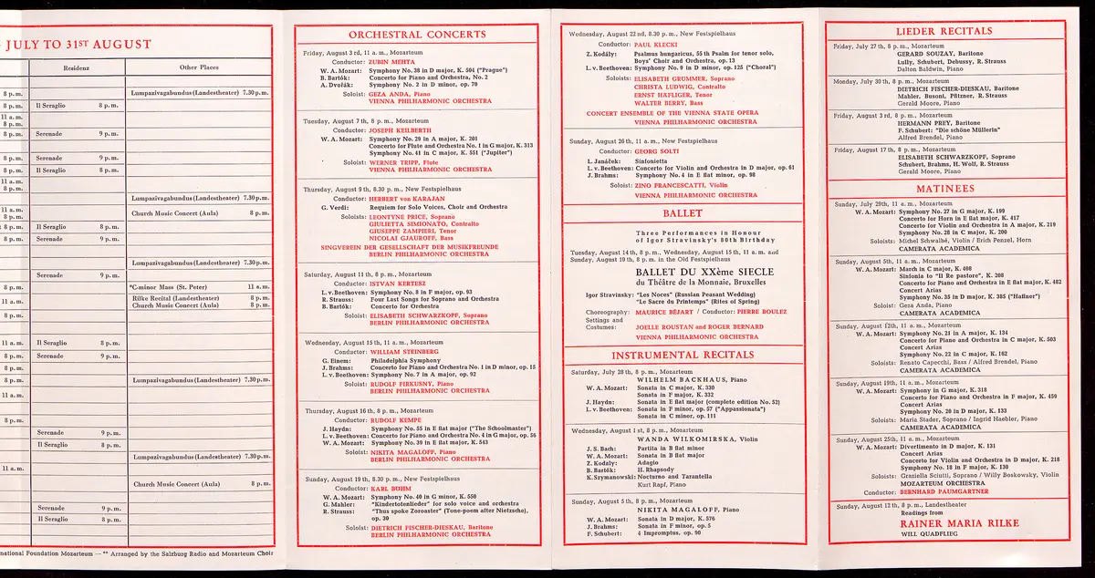 Salzburger Festspiele 1962, Titel in Vorlageform: Salzburg Festival 1962, Verweis auf Stücktitel: Iphigenie in Aulis, Verweis auf Stücktitel: Cosi fan tutte, Verweis auf Stücktitel: Die Entführung aus dem Serail, Verweis auf Stücktitel: Figaros Hochzeit, Verweis auf Stücktitel: Idomeneo, Verweis auf Stücktitel: Der Troubadour, Verweis auf Stücktitel: Jedermann, Verweis auf Stücktitel: Faust, Verweis auf Stücktitel: Lumpazivagabundus, Verweis auf Stücktitel: Der Bauer als Millionär