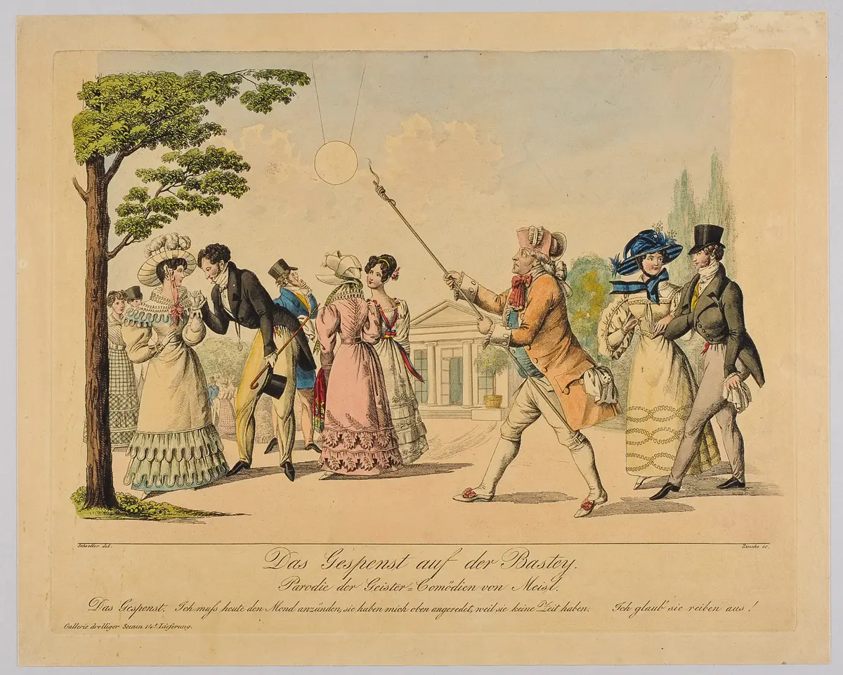 Das Gespenst auf der Bastey, Titel der Serie: Gallerie drolliger Scenen, Name der Zeitschrift: Wiener Theaterzeitung