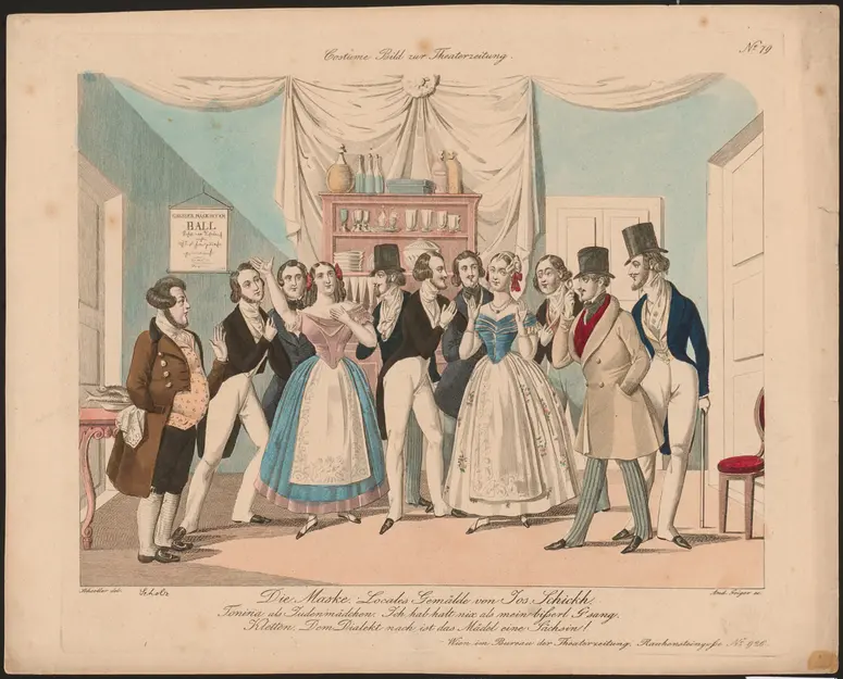 Die Maske, Alternativtitel: Die Maske oder Die Männerfeindinnen, Titel der Serie: Costume-Bild, Name der Zeitschrift: Wiener Theaterzeitung