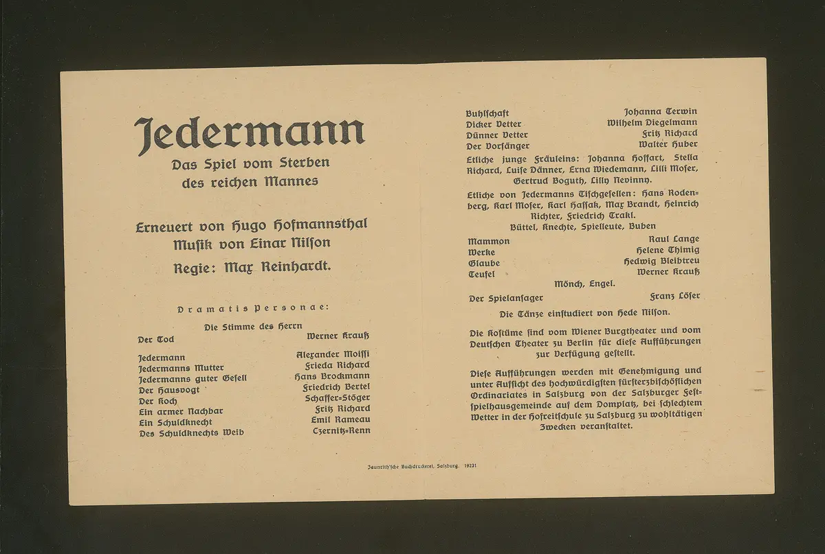 Jedermann, Titel in Vorlageform: Jedermann. Das Spiel vom Sterben des reichen Mannes