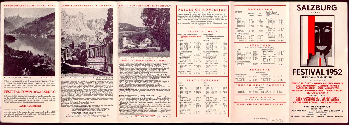 Salzburger Festspiele 1952, Titel in Vorlageform: Salzburg Festival 1952, Verweis auf Stücktitel: Don Pasquale, Verweis auf Stücktitel: Die Hochzeit des Figaro, Verweis auf Stücktitel: Zauberflöte, Verweis auf Stücktitel: Die Liebe der Danae, Verweis auf Stücktitel: Othello, Verweis auf Stücktitel: Jedermann, Verweis auf Stücktitel: Der Lügner, Verweis auf Stücktitel: Die Träume von Schale und Kern