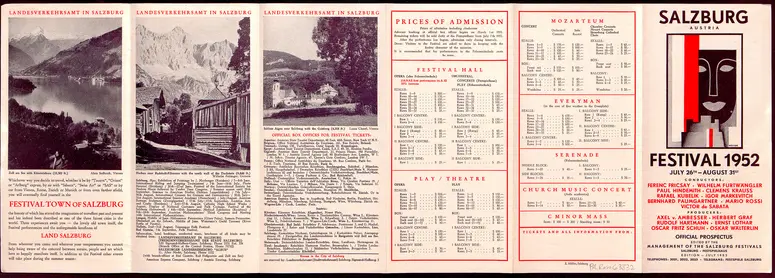 Salzburger Festspiele 1952, Titel in Vorlageform: Salzburg Festival 1952, Verweis auf Stücktitel: Don Pasquale, Verweis auf Stücktitel: Die Hochzeit des Figaro, Verweis auf Stücktitel: Zauberflöte, Verweis auf Stücktitel: Die Liebe der Danae, Verweis auf Stücktitel: Othello, Verweis auf Stücktitel: Jedermann, Verweis auf Stücktitel: Der Lügner, Verweis auf Stücktitel: Die Träume von Schale und Kern