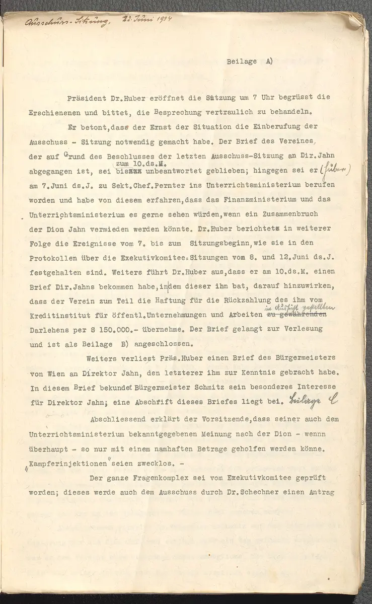Protokolle der Ausschusssitzungen des Vereines des Deutschen Volkstheaters in Wien