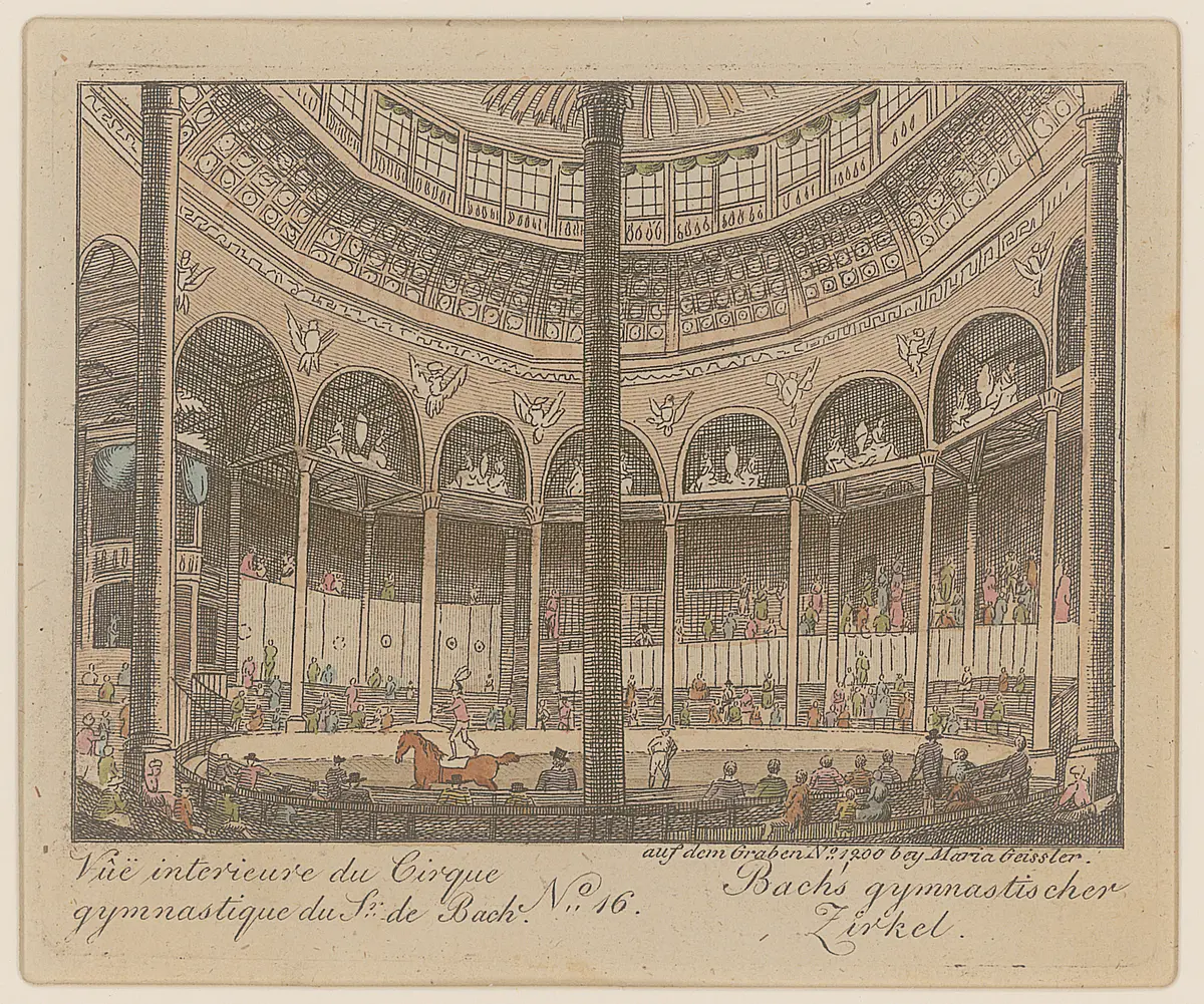 Wien, Circus gymnasticus, Titel in Vorlageform: Vüe interieur du Cirque gymnastique du Sr. de Bach / Bach's gymnastischer Zirkel