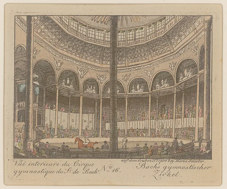Wien, Circus gymnasticus, Titel in Vorlageform: Vüe interieur du Cirque gymnastique du Sr. de Bach / Bach's gymnastischer Zirkel