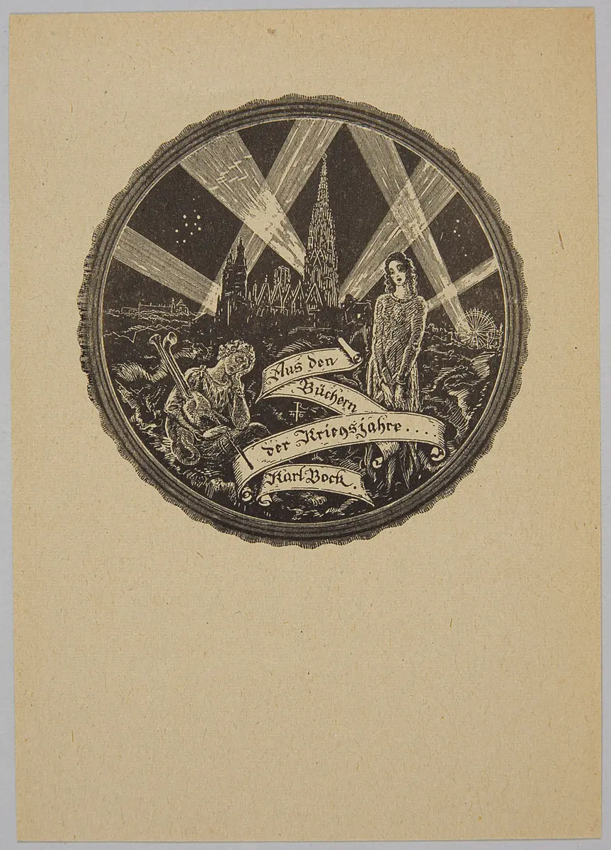 Exlibris Karl Bock, Titel in Vorlageform: Aus den / Büchern / der Kriegsjahre ... / Karl Bock