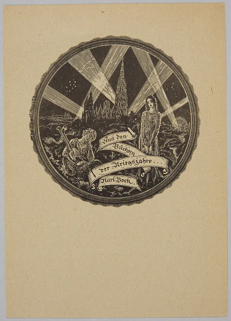 Exlibris Karl Bock, Titel in Vorlageform: Aus den / Büchern / der Kriegsjahre ... / Karl Bock