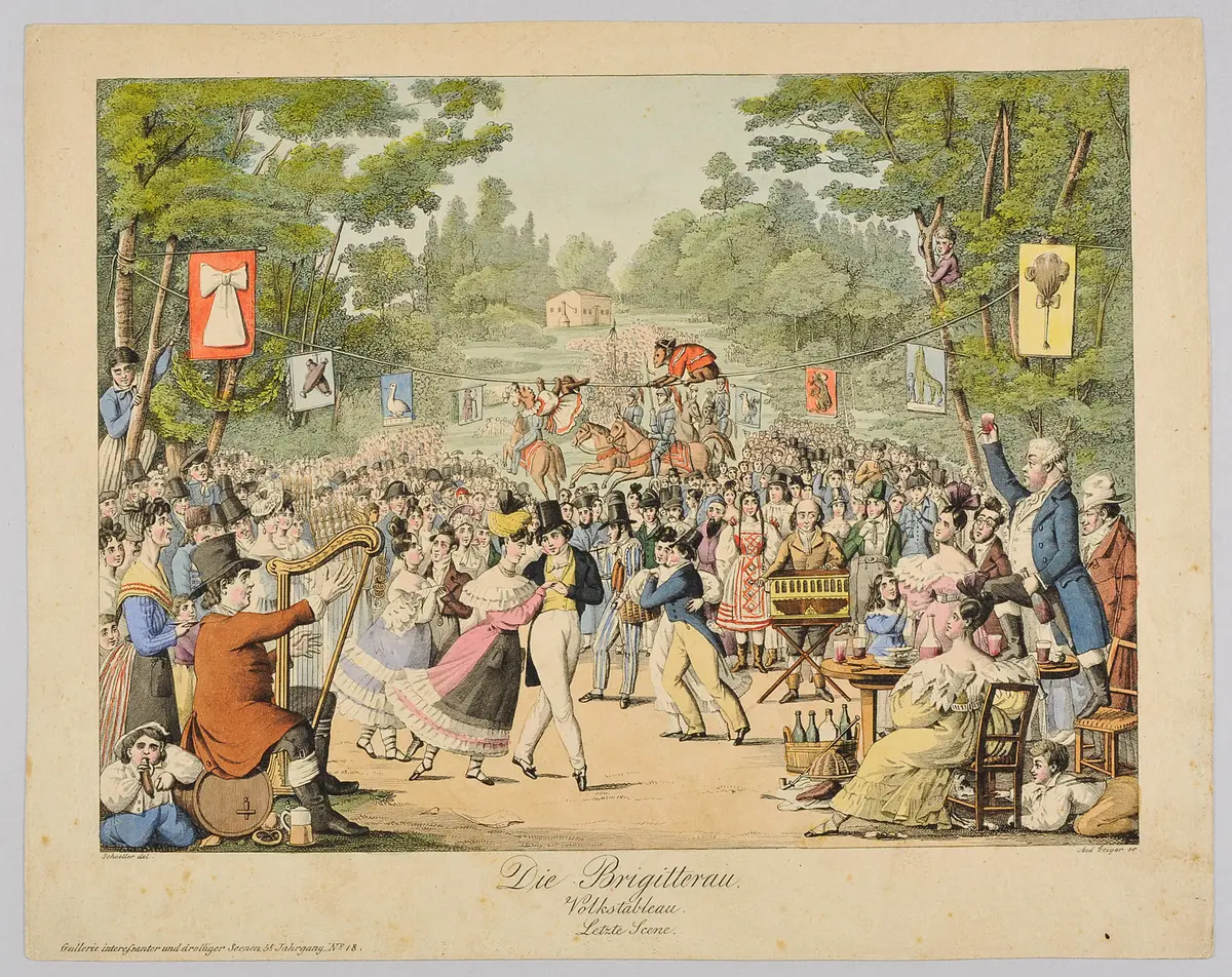 Die Brigitterau, Titel der Serie: Gallerie interessanter und drolliger Scenen, Name der Zeitschrift: Wiener Theaterzeitung