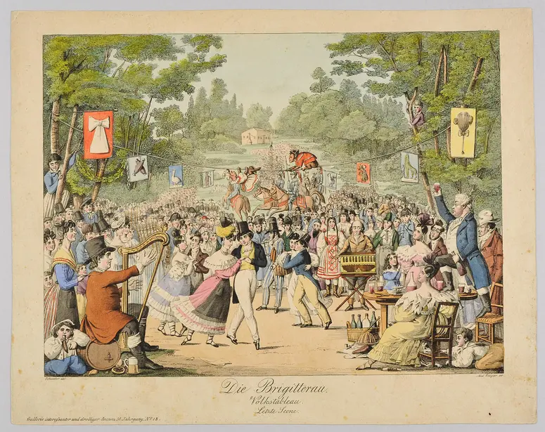 Die Brigitterau, Titel der Serie: Gallerie interessanter und drolliger Scenen, Name der Zeitschrift: Wiener Theaterzeitung