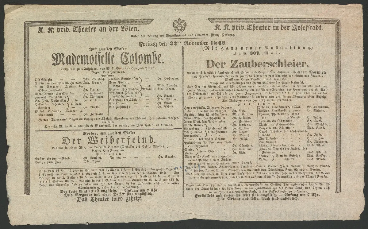 Mademoiselle Colombe, Der Weiberfeind, Der Zauberschleier