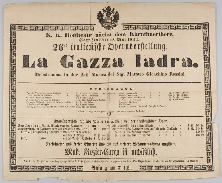 Die diebische Elster, Titel in Vorlageform: La Gazza ladra