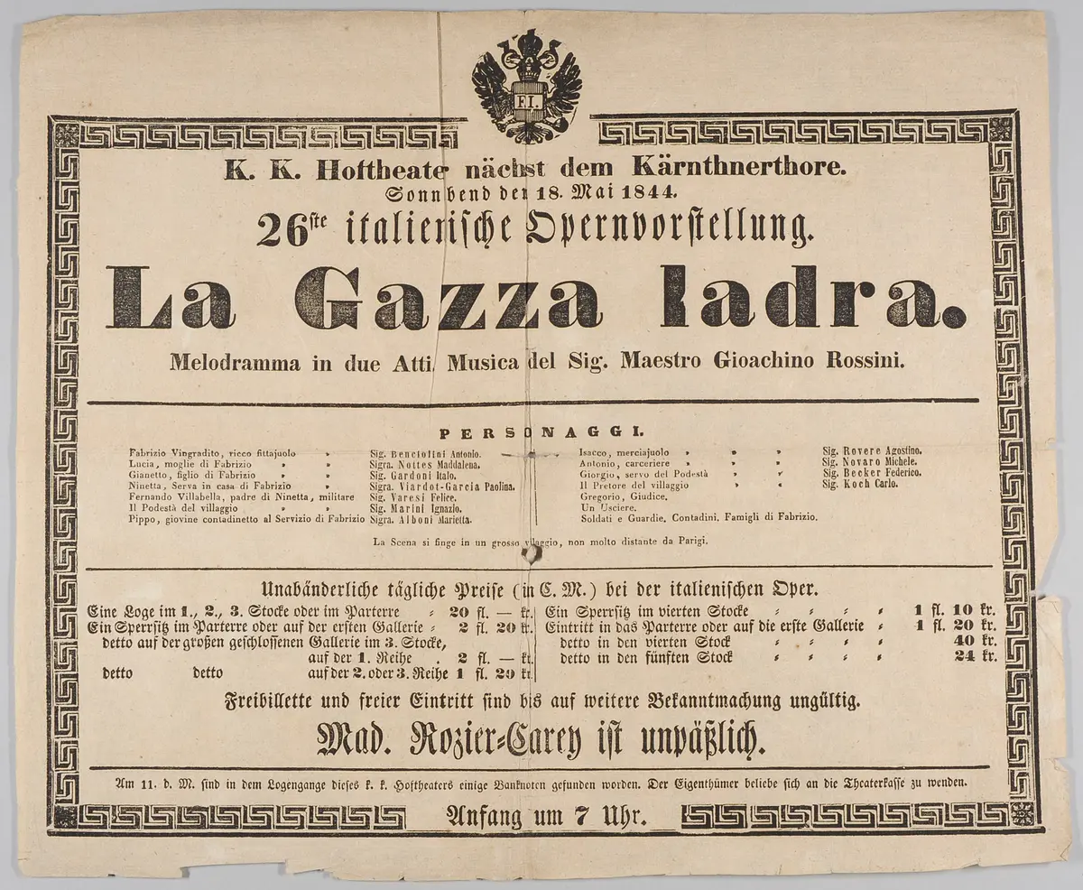 Die diebische Elster, Titel in Vorlageform: La Gazza ladra