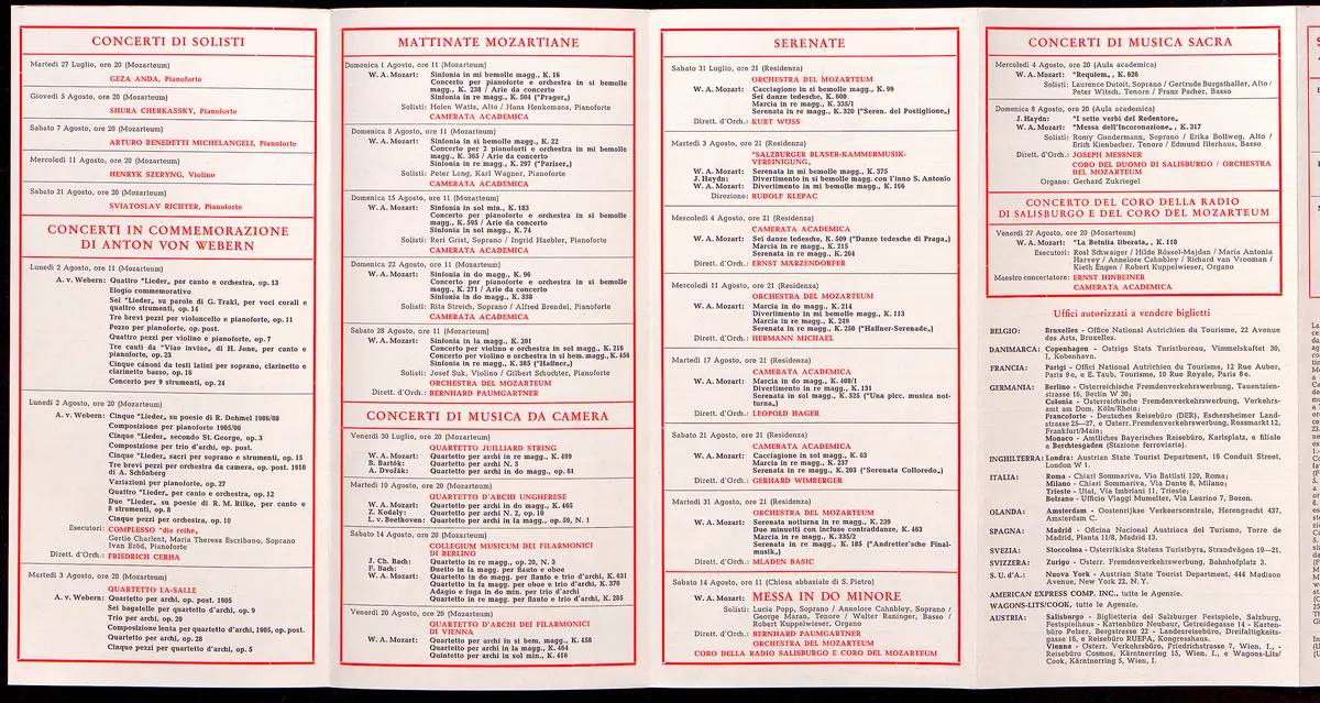 Salzburger Festspiele 1965, Titel in Vorlageform: Salzburgo Festival musicale 1965, Verweis auf Stücktitel: Boris Godunow, Verweis auf Stücktitel: Cosi fan tutte, Verweis auf Stücktitel: Die Entführung aus dem Serail, Verweis auf Stücktitel: Die Gärtnerin aus Liebe, Verweis auf Stücktitel: Ariadne auf Naxos, Verweis auf Stücktitel: Elektra, Verweis auf Stücktitel: Macbeth, Verweis auf Stücktitel: Jedermann, Verweis auf Stücktitel: Faust, Verweis auf Stücktitel: König Ödipus / Ödipus auf Kolonos