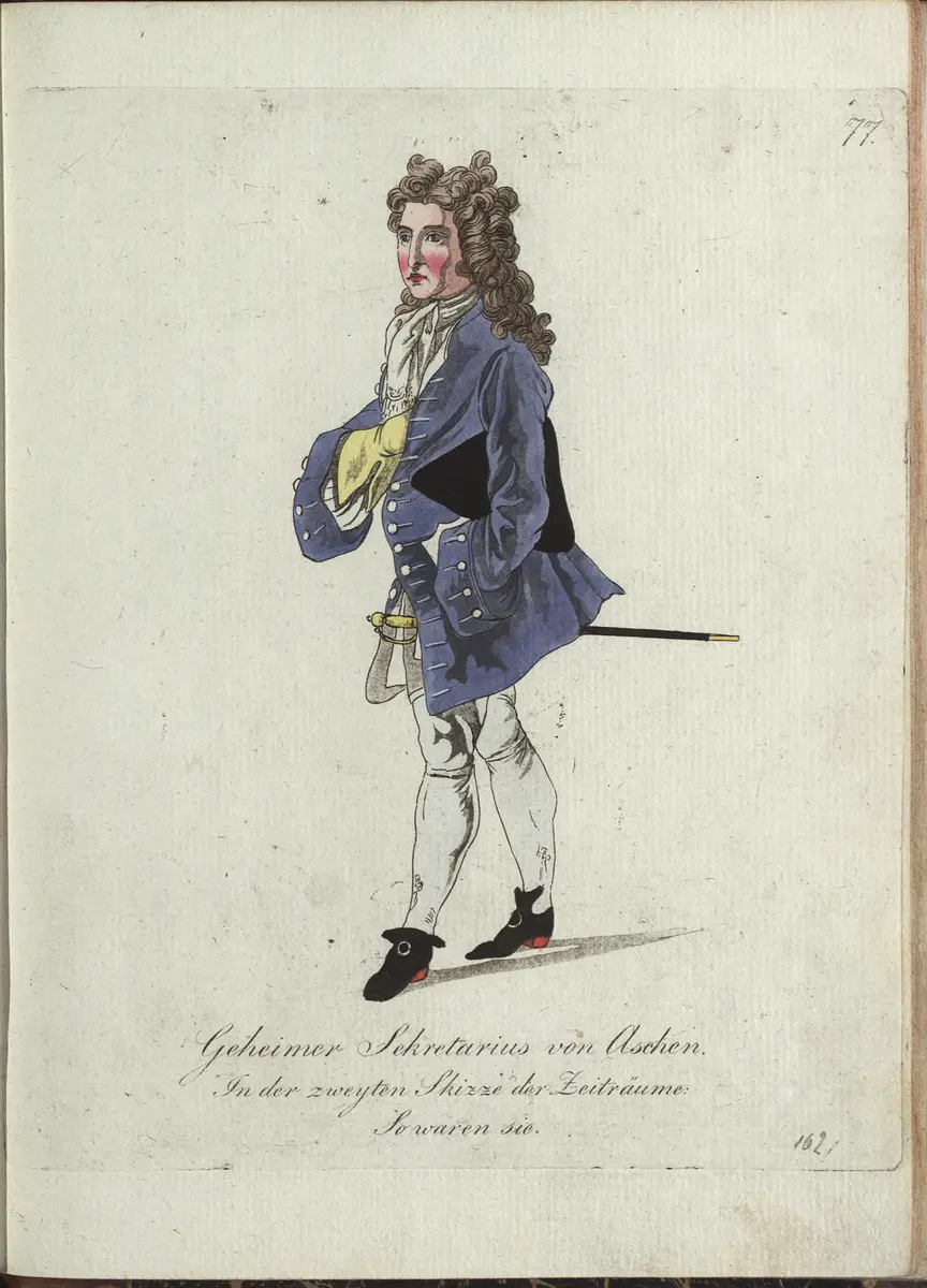 Die Zeiträume, Originaltitel: Die Zeitalter, Untertitel: So waren sie im Jahre 1700, Titel der Serie: Auswahl schöner Costumes für Theater- und Ball-Anzüge