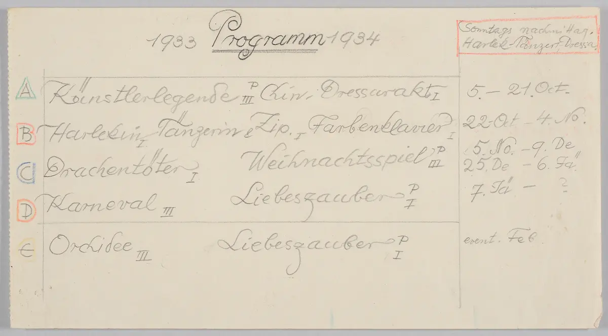 Programm Figurenspiegel 1933/34