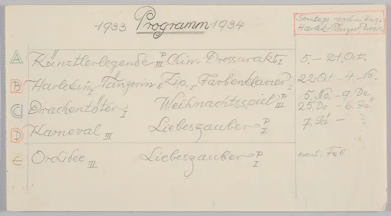 Programm Figurenspiegel 1933/34