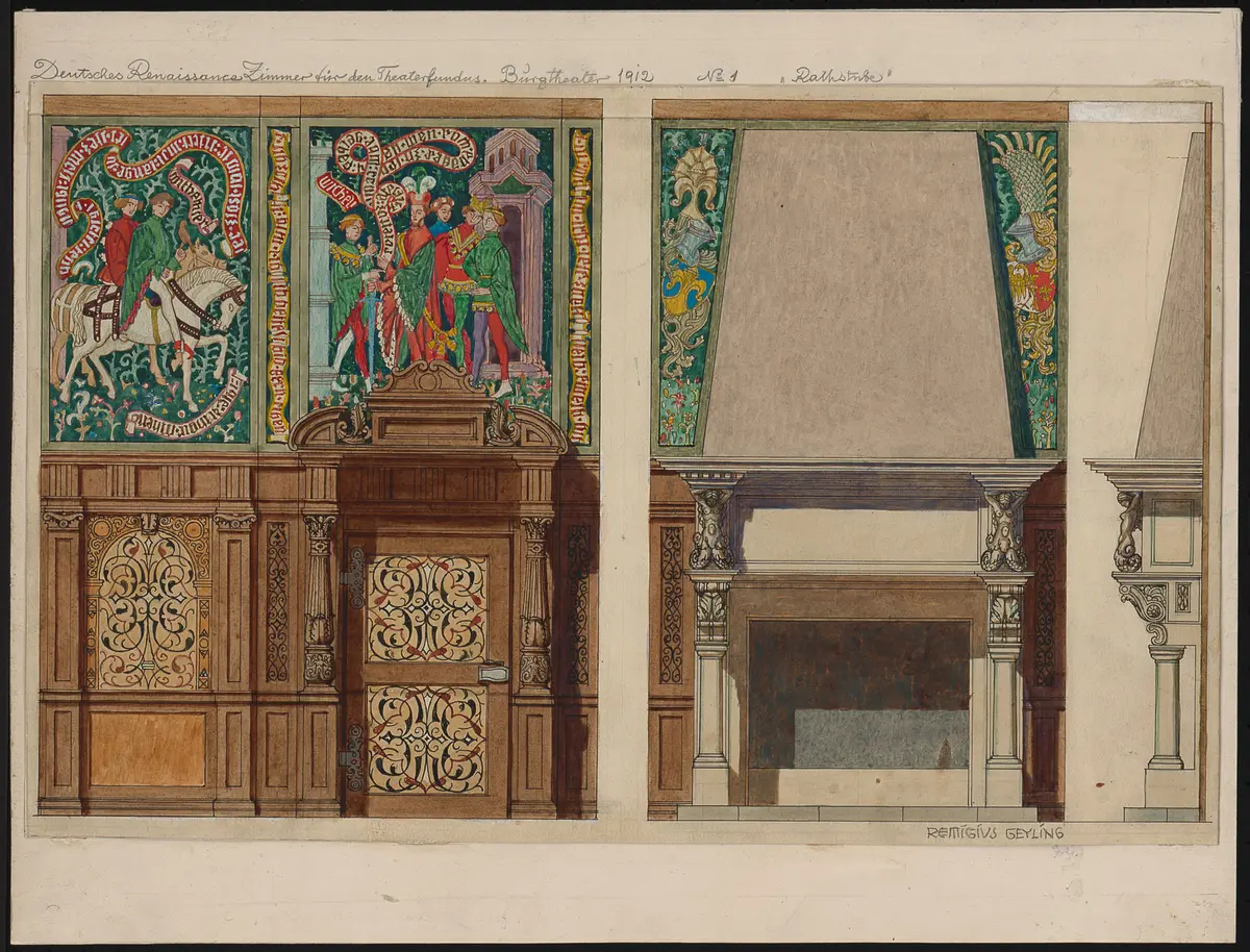 Deutsches Renaissance Zimmer, Weiterer Titel: Rathstube, Verweis auf Stücktitel: Wallenstein