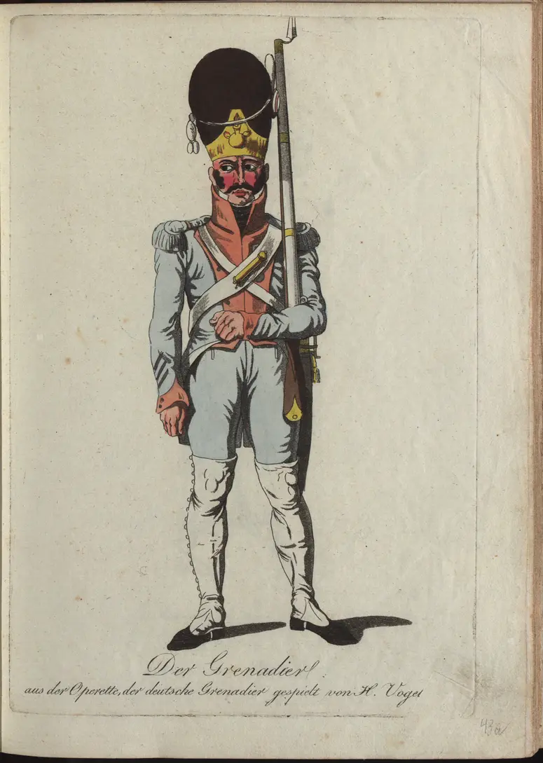 Der deutsche Grenadier, Titel der Serie: Auswahl schöner Costumes für Theater- und Ball-Anzüge
