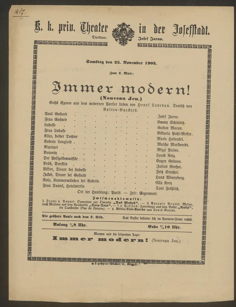 Immer modern, Nouveau Jeu (Originaltitel)