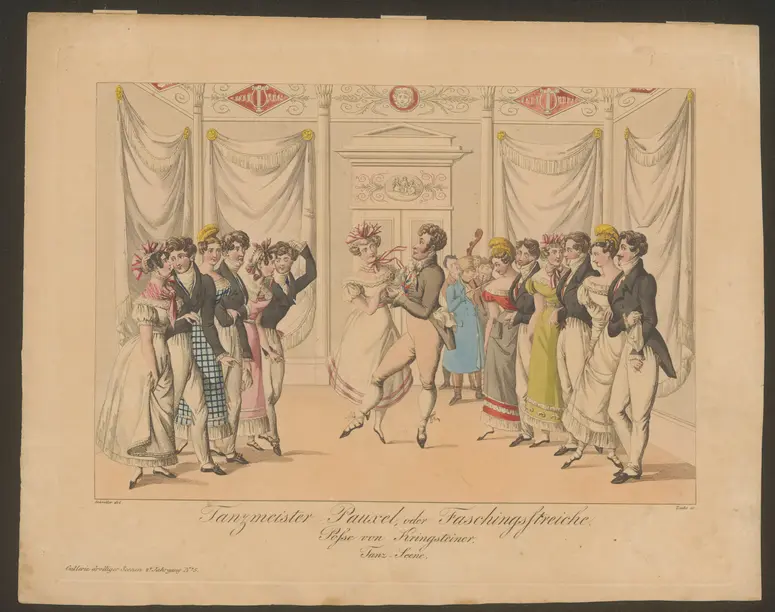 Tanzmeister Pauxel, oder Faschingsstreiche, Titel der Serie: Gallerie drolliger Scenen, Name der Zeitschrift: Wiener Theaterzeitung