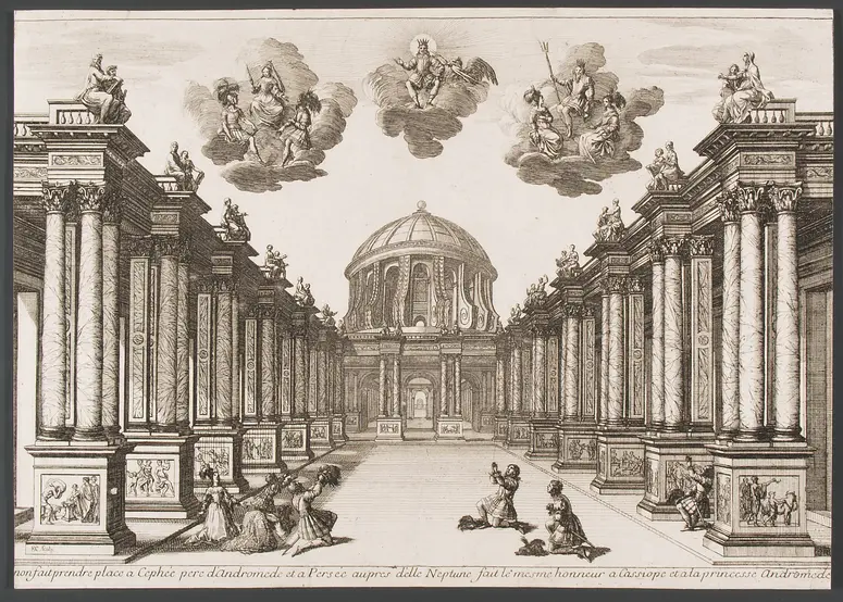 Andromede, Titel in Vorlageform: Andromède. Tragédie Representée avec les Machines sur le Theatre Royal de Bourbon, Alternativtitel: Andromeda