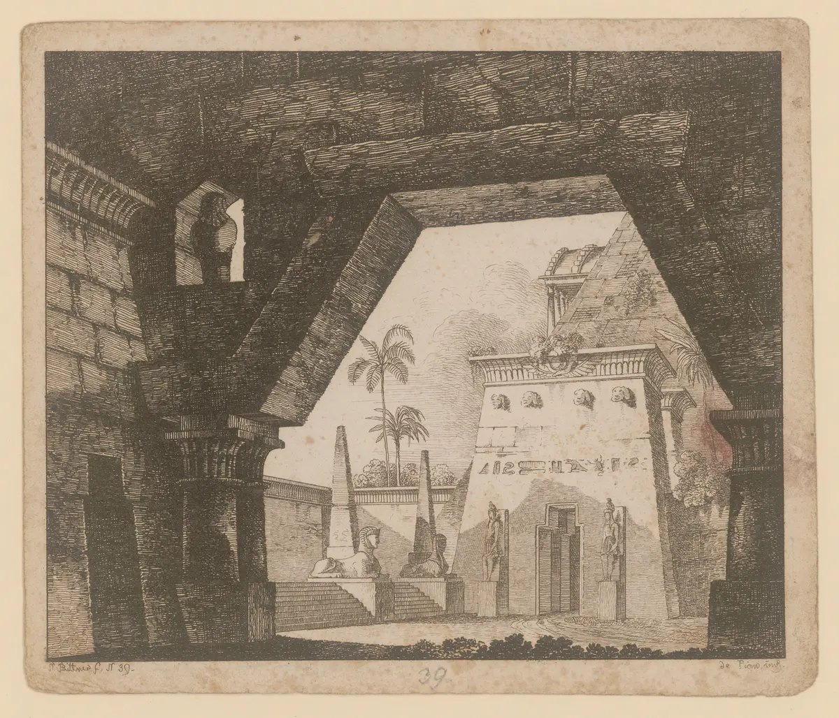 Der wiedergefundene Amenopis, Alternativtitel: Der wiedererkannte Amenophis, Titel der Serie: Theaterdecorationen nach den Original Skitzen des k.k. Hof Theater Mahlers Anton de Pian, gestochen und verlegt von Norbert Bittner.