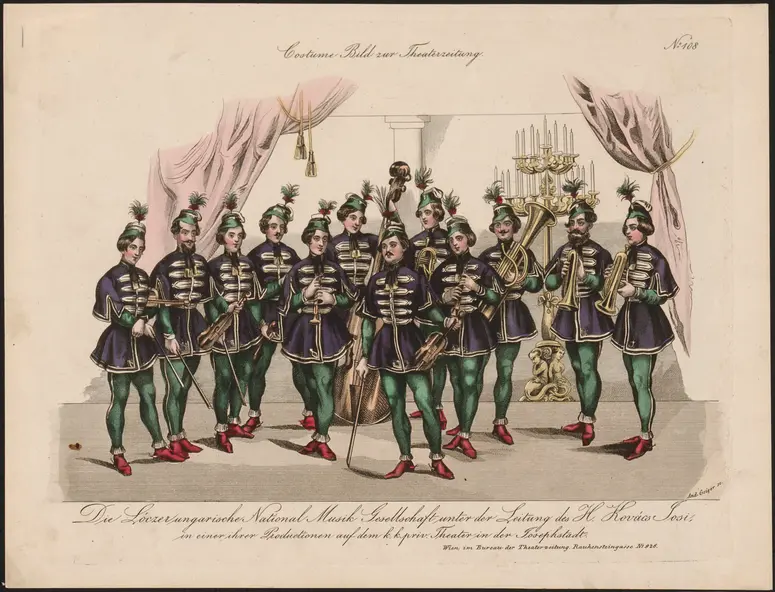 Die Lóczer ungarische National Musik Gesellschaft unter Leitung des H. Kovács Josi, Titel der Serie: Costume-Bild, Name der Zeitschrift: Wiener Theaterzeitung