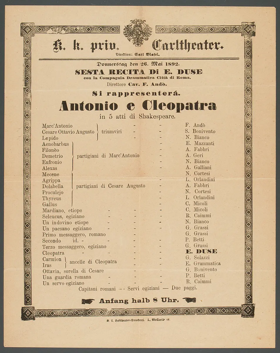 Antonius und Kleopatra, Titel in Vorlageform: Antonio e Cleopatra