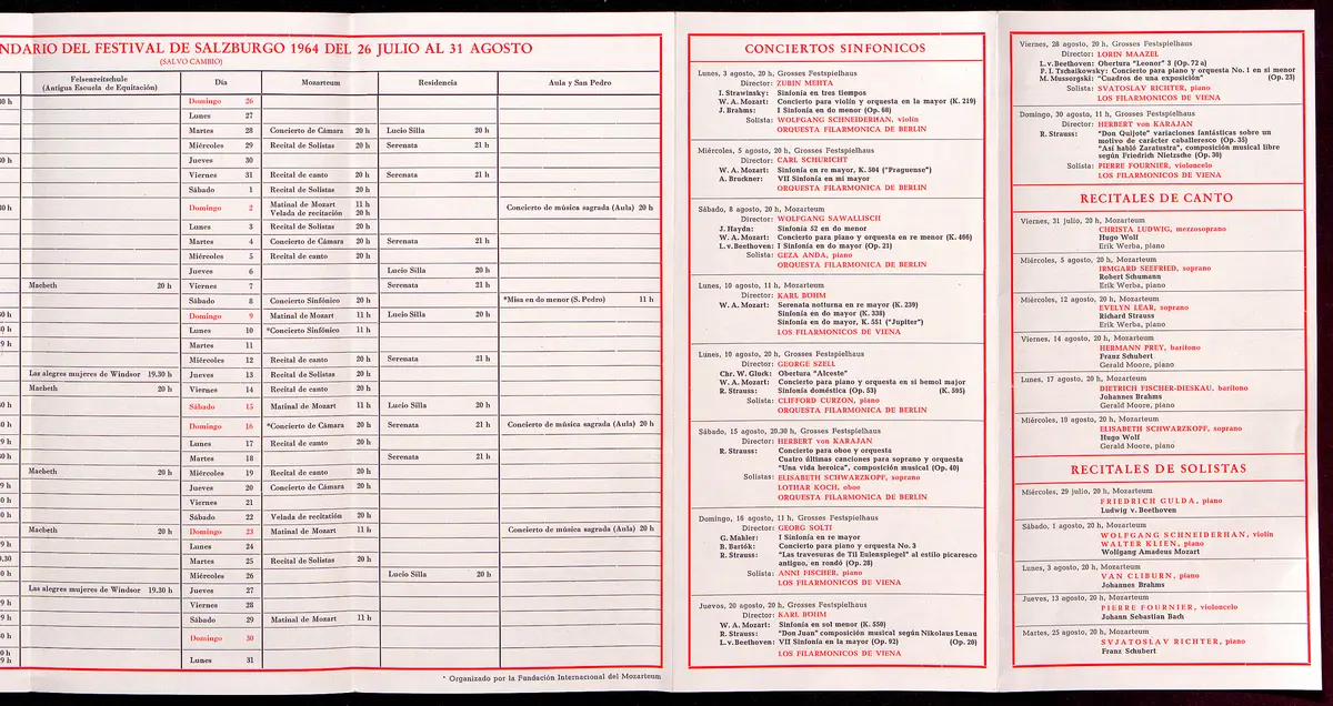 Salzburger Festspiele 1964, Titel in Vorlageform: Salzburgo Festival 1964, Verweis auf Stücktitel: Cosi fan tutte, Verweis auf Stücktitel: Figaros Hochzeit, Verweis auf Stücktitel: Lucio Silla, Verweis auf Stücktitel: Die Zauberflöte, Verweis auf Stücktitel: Ariadne auf Naxos, Verweis auf Stücktitel: Elektra, Verweis auf Stücktitel: Der Rosenkavalier, Verweis auf Stücktitel: Macbeth, Verweis auf Stücktitel: Jedermann, Verweis auf Stücktitel: Faust, Verweis auf Stücktitel: Die lustigen Weiber von Windsor