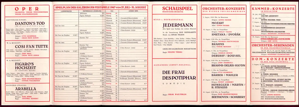 Salzburger Festspiele 1947, Verweis auf Stücktitel: Dantons Tod, Verweis auf Stücktitel: Cosi fan tutte, Verweis auf Stücktitel: Figaros Hochzeit, Verweis auf Stücktitel: Arabella, Verweis auf Stücktitel: Jedermann, Verweis auf Stücktitel: Die Frau des Potiphar