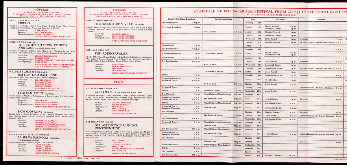 Salzburger Festspiele 1969, Titel in Vorlageform: Salzburg Festival 1969, Verweis auf Stücktitel: Fidelio, Verweis auf Stücktitel: Rappresentatione di anima e di corpo, Verweis auf Stücktitel: Bastien und Bastienne, Verweis auf Stücktitel: Cosi fan tutte, Verweis auf Stücktitel: Don Giovanni, Verweis auf Stücktitel: La serva padrona, Verweis auf Stücktitel: Der Barbier von Sevilla, Verweis auf Stücktitel: Der Rosenkavalier, Verweis auf Stücktitel: Jedermann, Verweis auf Stücktitel: Der Alpenkönig und der Menschenfeind