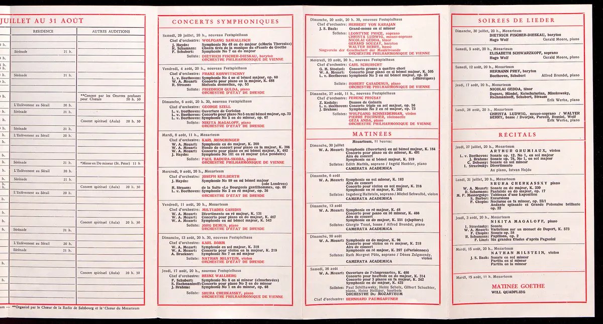 Salzburger Festspiele 1961, Titel in Vorlageform: Salzbourg Festival 1961, Verweis auf Stücktitel: Cosi fan tutte, Verweis auf Stücktitel: Die Entführung aus dem Serail, Verweis auf Stücktitel: Don Giovanni, Verweis auf Stücktitel: Idomeneo, Verweis auf Stücktitel: Der Rosenkavalier, Simon Boccanegra, Verweis auf Stücktitel: Das Bergwerk zu Falun, Verweis auf Stücktitel: Jedermann, Verweis auf Stücktitel: Faust, Verweis auf Stücktitel: Der Bauer als Millionär