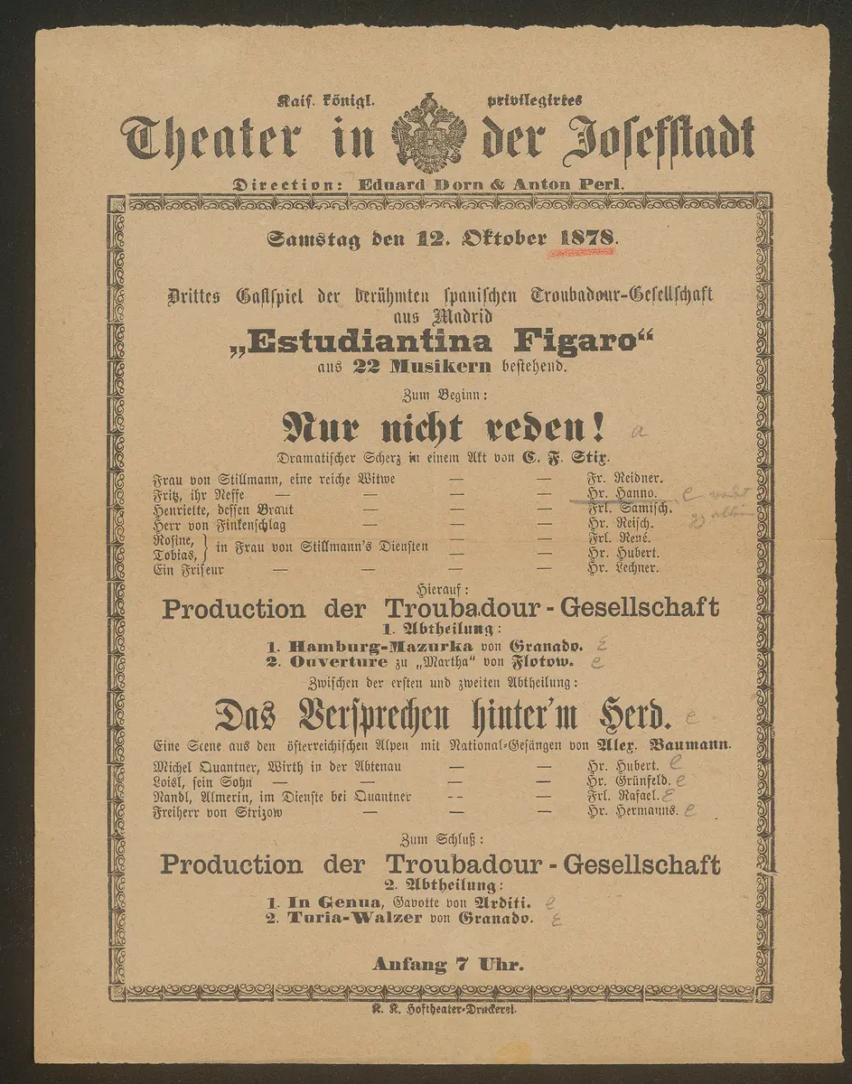 Nur nicht reden, Das Versprechen hinter'm Herd, Estudiantina Figaro