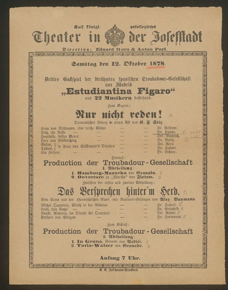 Nur nicht reden, Das Versprechen hinter'm Herd, Estudiantina Figaro