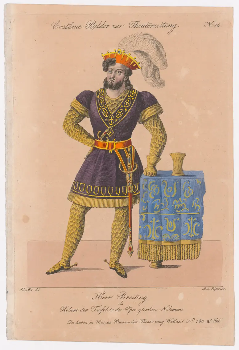Hermann Breiting, Titel der Serie: Costume-Bild, Name der Zeitschrift: Wiener Theaterzeitung, Verweis auf Stücktitel: Robert der Teufel